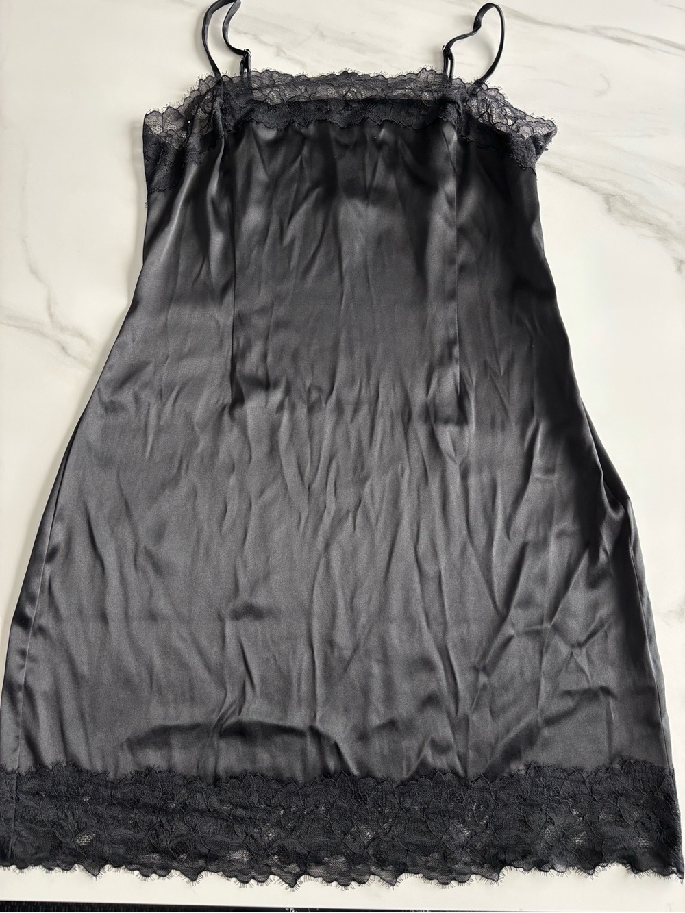 Victoria’s Secret Black Lace Trim Satin Slip Dress Large